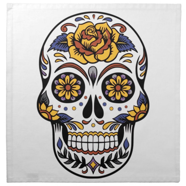 Yellow Rose Sugar Skull Cloth Napkin (Front)