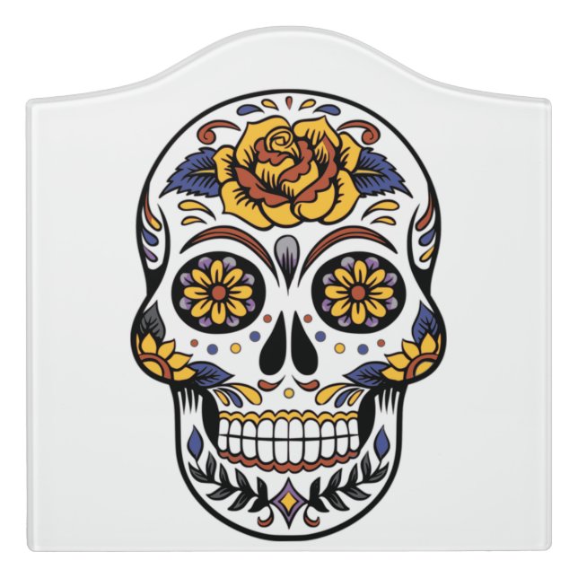 Yellow Rose Sugar Skull Door Sign (Large Crest Front)