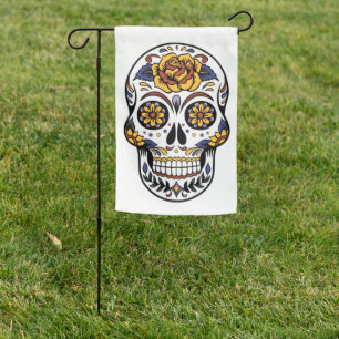 Yellow Rose Sugar Skull Garden Flag