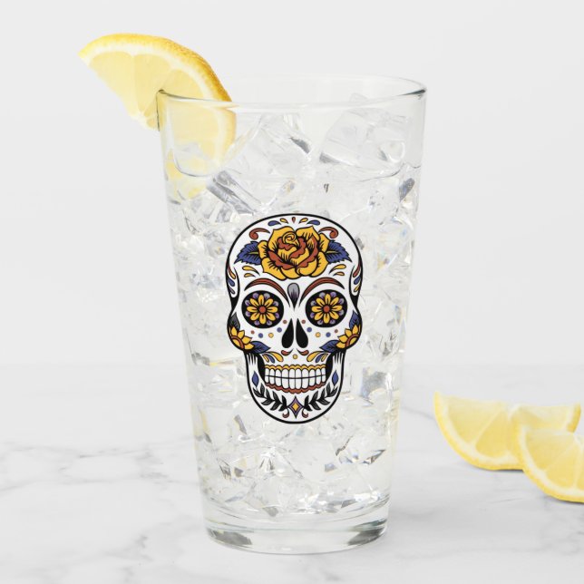 Yellow Rose Sugar Skull Glass (Front Ice)