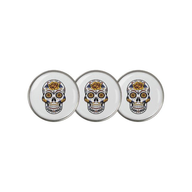 Yellow Rose Sugar Skull Golf Ball Marker (3 Up)