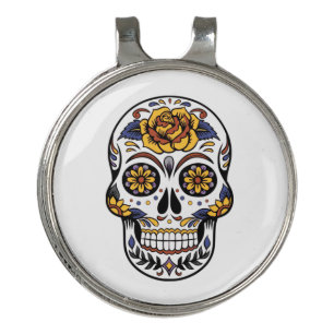 Yellow Rose Sugar Skull Golf Hat Clip
