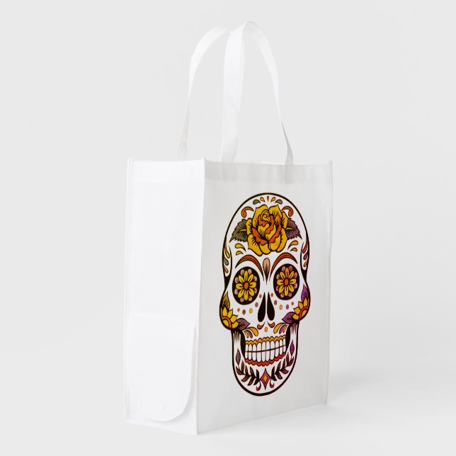Yellow Rose Sugar Skull Grocery Bag (Front Side)