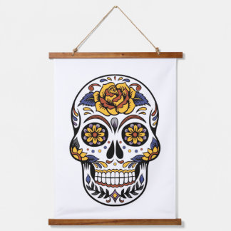 Yellow Rose Sugar Skull Hanging Tapestry
