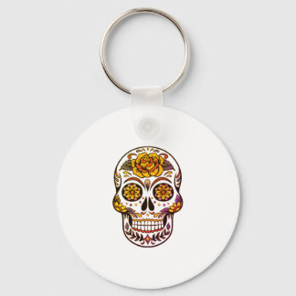 Yellow Rose Sugar Skull Keychain