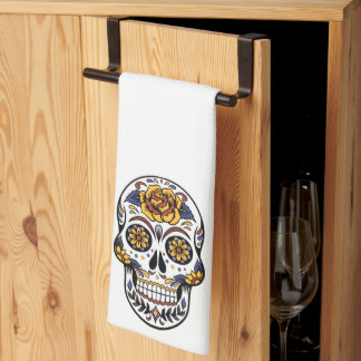 Yellow Rose Sugar Skull Kitchen Towel