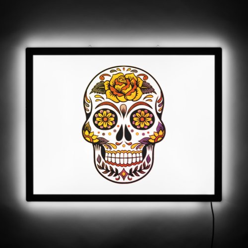 Yellow Rose Sugar Skull LED Sign