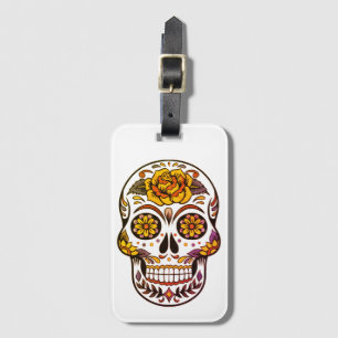 Yellow Rose Sugar Skull Luggage Tag