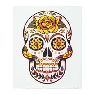 Yellow Rose Sugar Skull Metal Print