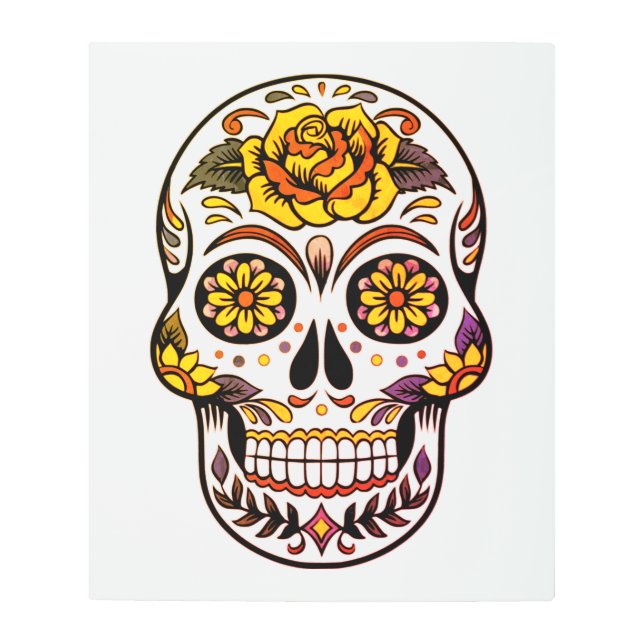 Yellow Rose Sugar Skull Metal Print (Front)