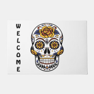 Yellow Rose Sugar Skull Monogram Doormat