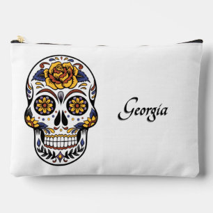 Yellow Rose Sugar Skull Name / Delete Accessory Pouch