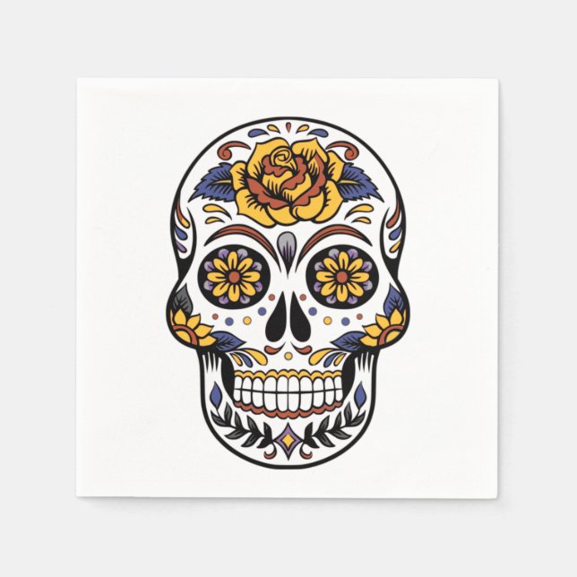 Yellow Rose Sugar Skull Napkins (Front)