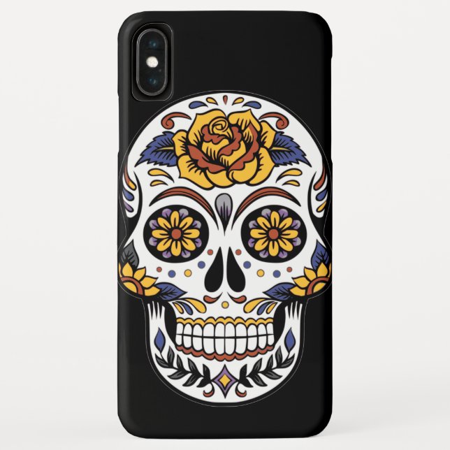 Yellow Rose Sugar Skull on Black Case-Mate iPhone Case (Back)