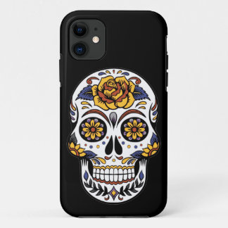 Yellow Rose Sugar Skull on Black iPhone 11 Case