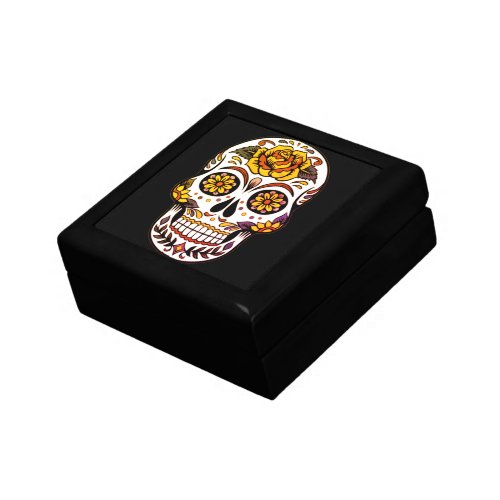 Yellow Rose Sugar Skull on Black Gift Box
