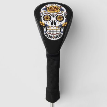 Yellow Rose Sugar Skull On Black Golf Head Cover by kahmier at Zazzle