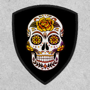 Yellow Rose Sugar Skull on Black Patch
