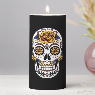 Yellow Rose Sugar Skull on Black