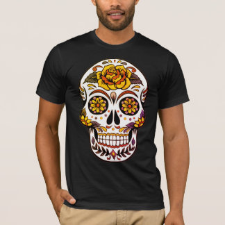 Yellow Rose Sugar Skull on Black T-Shirt