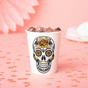 Yellow Rose Sugar Skull Paper Cups