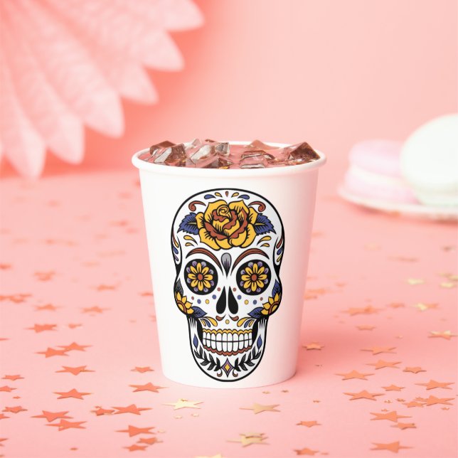 Yellow Rose Sugar Skull Paper Cups (Insitu)
