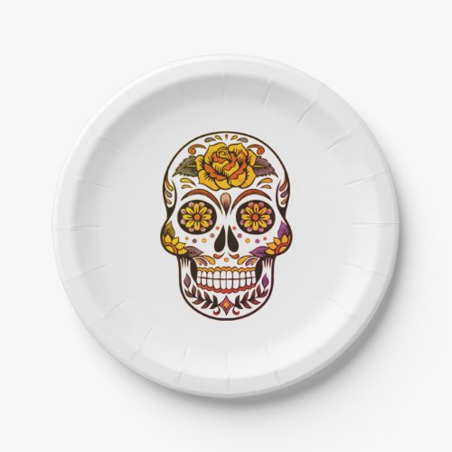 Yellow Rose Sugar Skull Paper Plates