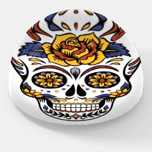 Yellow Rose Sugar Skull Paperweight