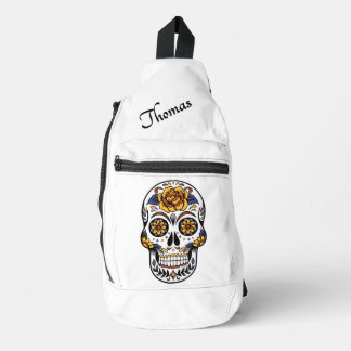Yellow Rose Sugar Skull Personal Sling Bag
