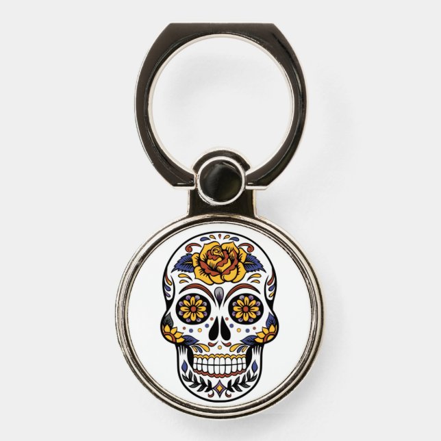 Yellow Rose Sugar Skull Phone Ring Stand (Front)