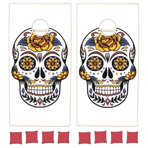 Yellow Rose Sugar Skull Regulation Cornhole Set