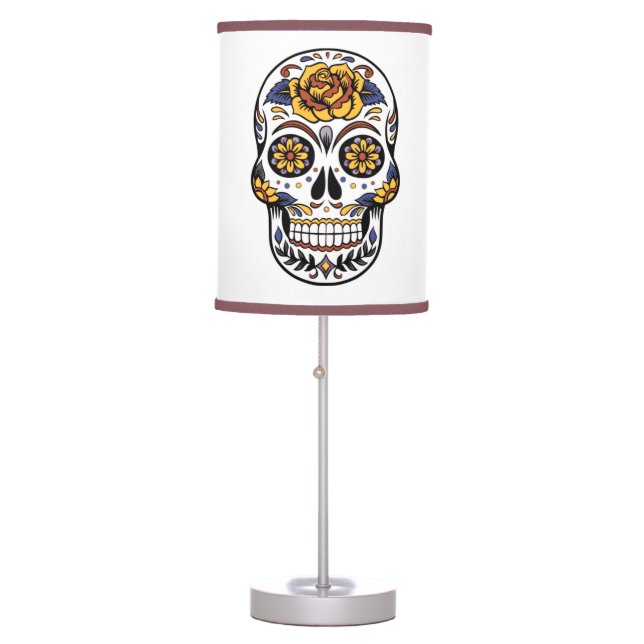 Yellow Rose Sugar Skull Table Lamp (Front)
