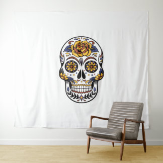 Yellow Rose Sugar Skull Tapestry