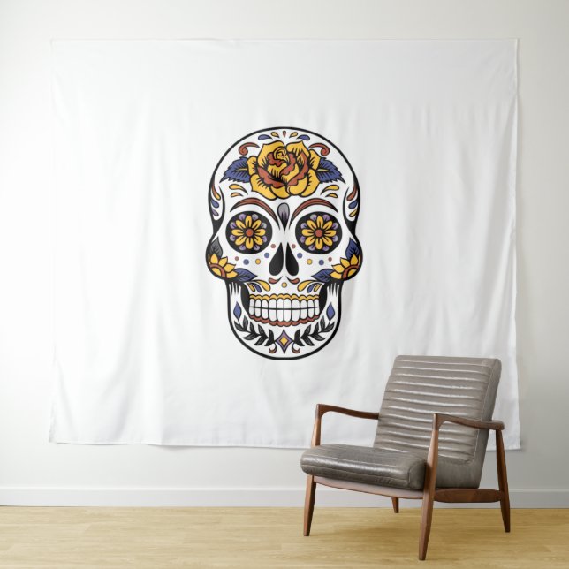 Yellow Rose Sugar Skull Tapestry (In Situ (Horizontal))