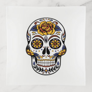 Yellow Rose Sugar Skull Trinket Tray