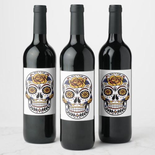 Yellow Rose Sugar Skull Wine Label