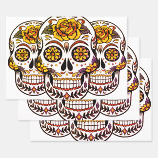 Yellow Rose Sugar Skull Wrapping Paper Sheets