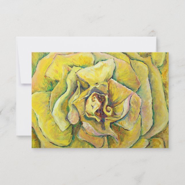 Yellow Rose Swirl Custom Flower Small Invite Cards (Front)