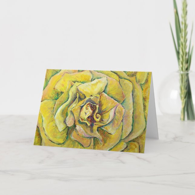 Yellow Rose Swirl Greeting Card (Front)
