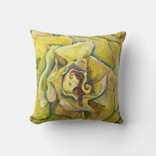 Yellow Rose Swirl Throw Pillow