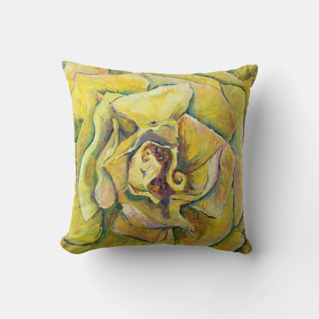 Yellow Rose Swirl Throw Pillow (Front)