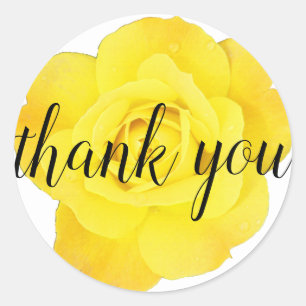 Yellow Rose Thank You Floral Big Letters Cool Cute Classic Round Sticker