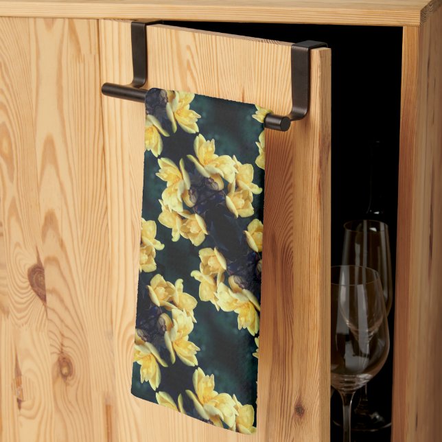Yellow Rose Trio Abstract Pattern    Kitchen Towel (Thirds Fold)