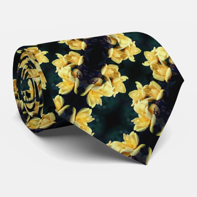 Yellow Rose Trio Abstract Pattern     Neck Tie (Rolled)