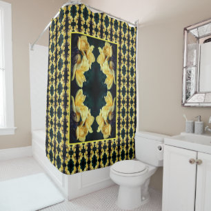 Yellow Rose Trio Abstract Pattern Shower Curtain