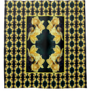 Yellow Rose Trio Floral Art Pattern Shower Curtain