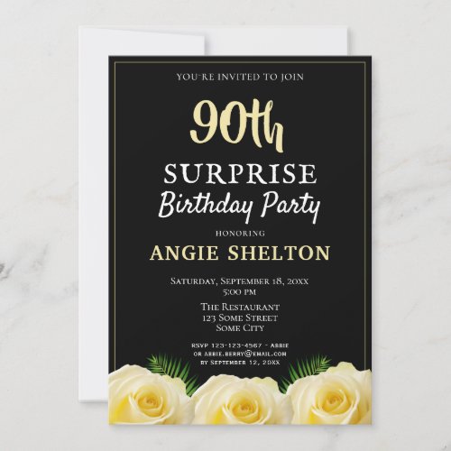 Yellow Rose Tropical 90th Surprise Birthday Party Invitation