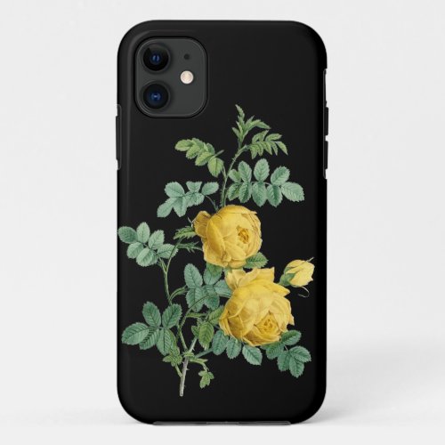 Yellow Rose vintage botanical illustration iPhone 11 Case