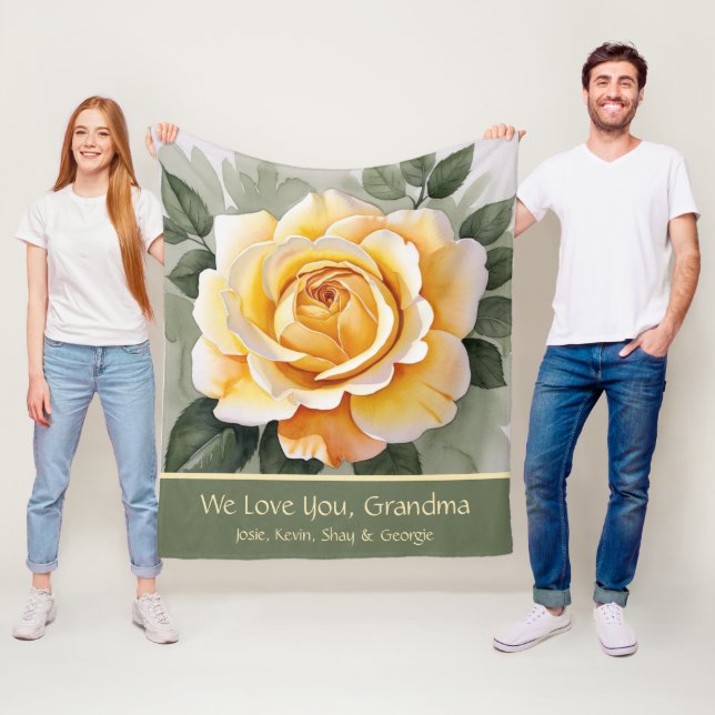 Yellow Rose Watercolor Art Fleece Blanket (In Situ)