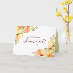 Yellow Rose Watercolor Will You Be My Flower Girl? Card